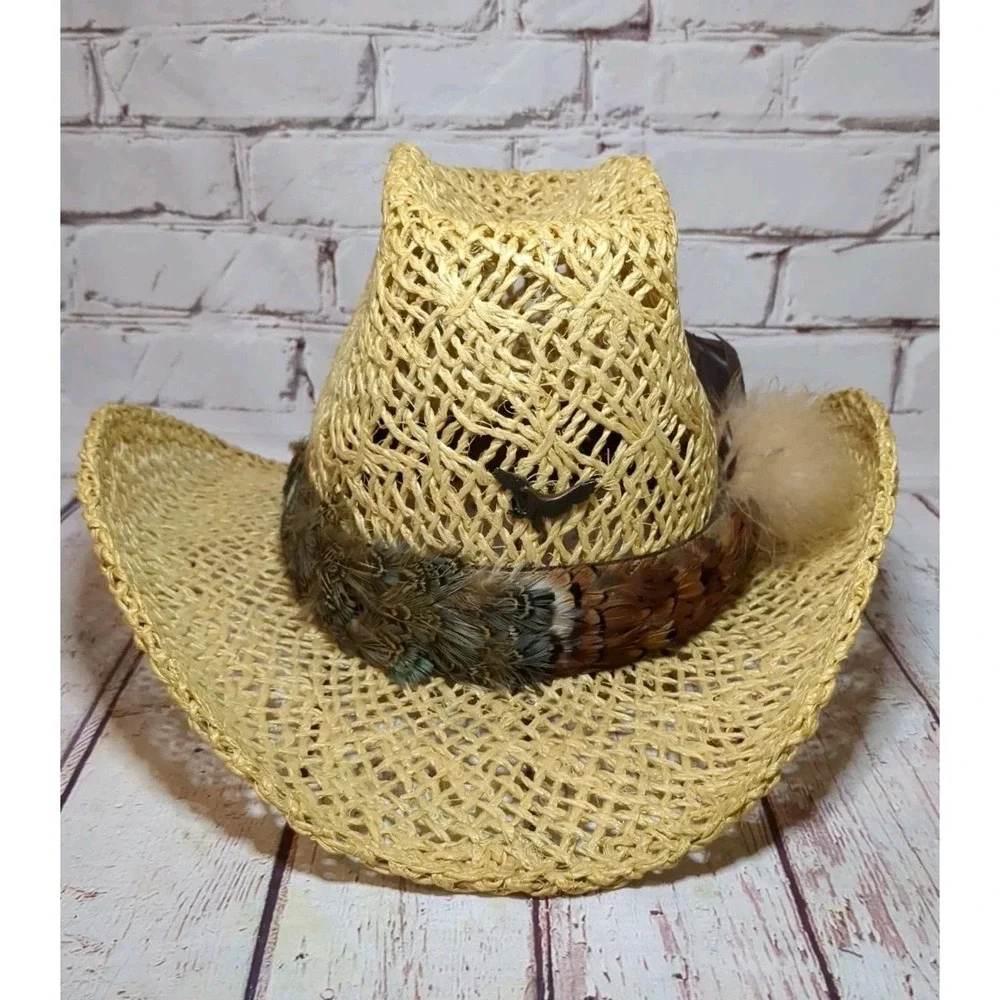AMERICAN HAT Company 7 1/4 Tumble Weave Feather Band Straw Cowboy Hat